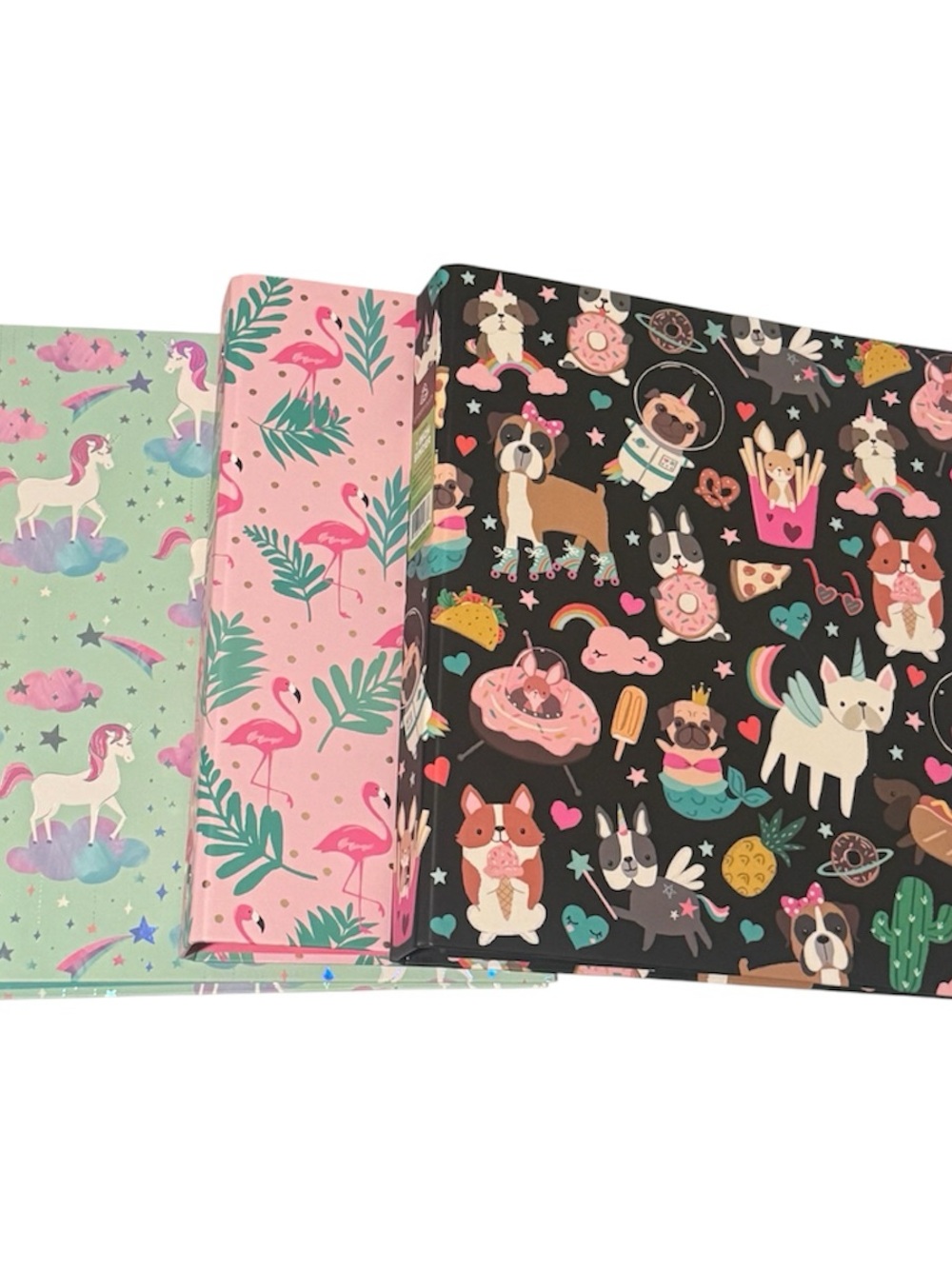 Cute Patterned Notebooks - Unicorns, Flamingos & Dog Prints. Bundle Set